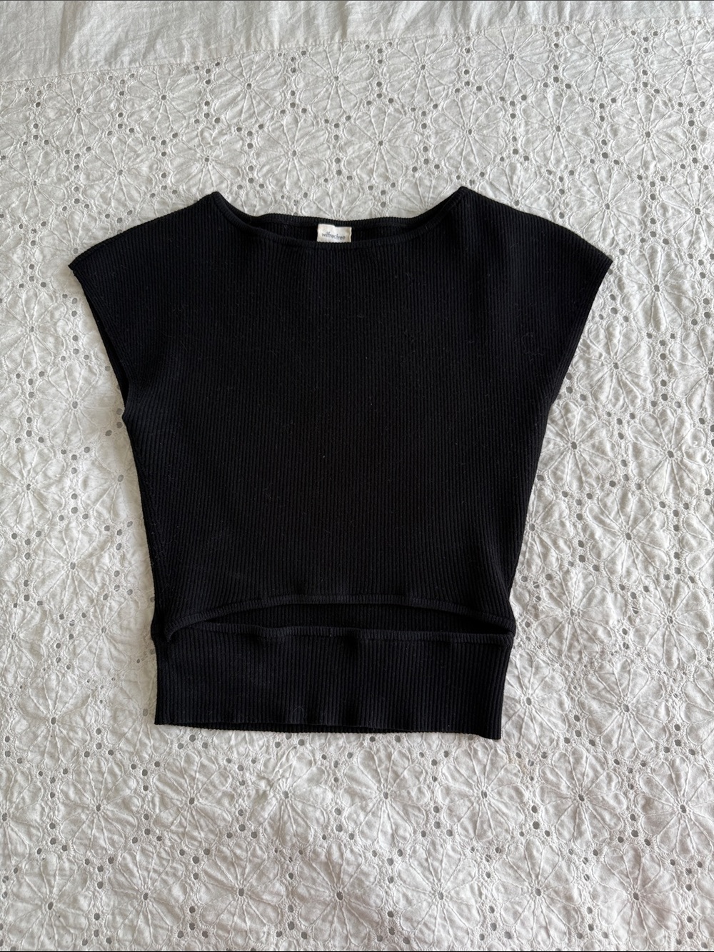 Aritzia Women's Black Ribbed Cap-Sleeve Knit Top